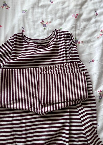 5 Yaş Beden Bordo Beyaz Çizgili hm alt üst takım