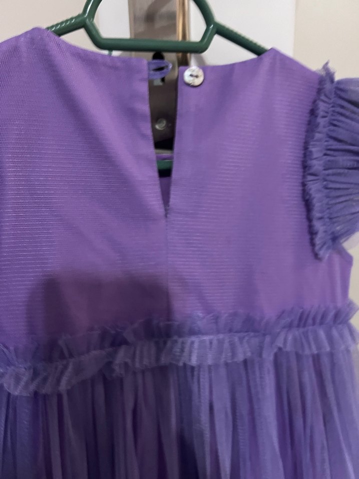 Kız Çocuk Mor Fırfırlı Kolsuz Elbise - Görsel 4