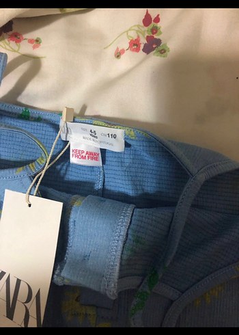 Zara Zara Kız Çocuk Mavi Ayçiçekli Askılı Tulum