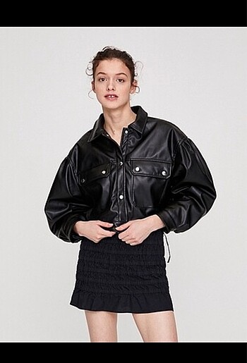 Pull&Bear Suni Deri Crop Ceket