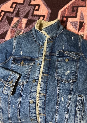 Erkek Mavi Kürklü Denim Ceket - Görsel 3