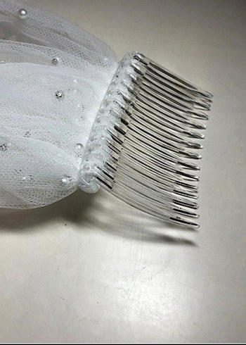 Beden İnci Detaylı Beyaz Drape Gelin Duvağı