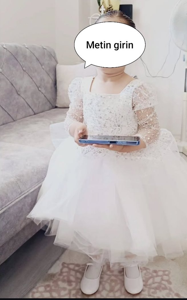 Kız Çocuk Beyaz Uzun Kollu Fırfırlı Gelinlik - Görsel 3