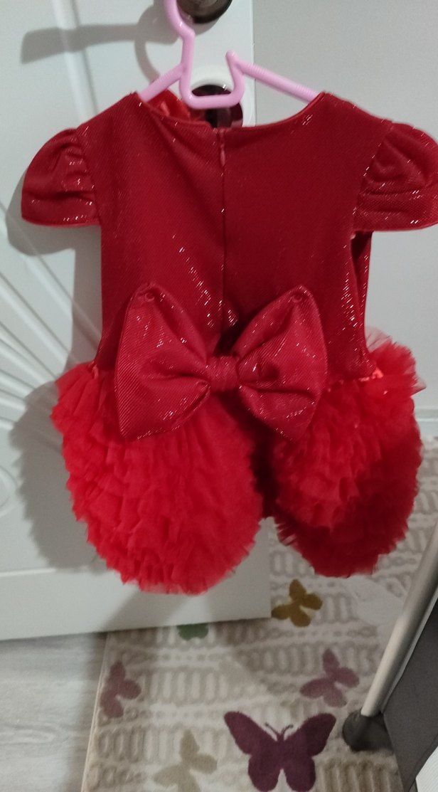 Kız Çocuk Kırmızı Fırfırlı Elbise - Görsel 2