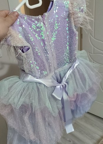 Kız Çocuk Mor Fırfırlı Straplez Elbise - Görsel 2