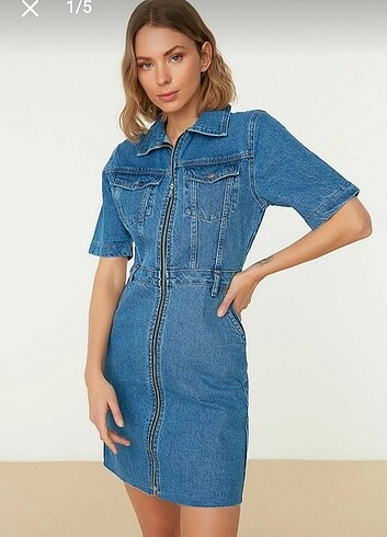 Trendyol & Milla Mavi fermuarlı mini denim elbise
