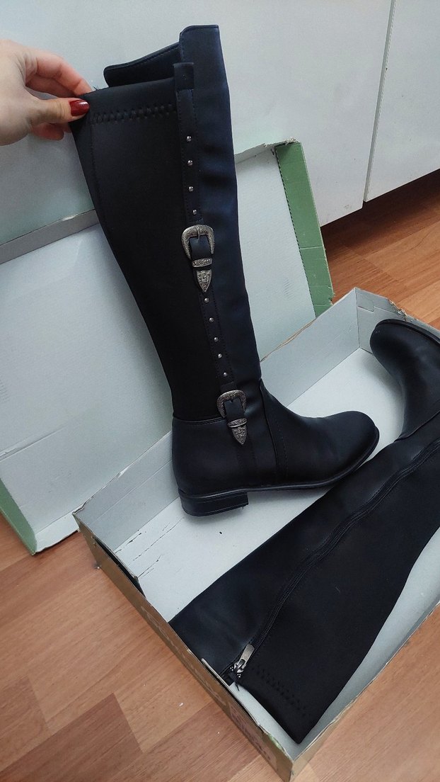 Tokalı Siyah Deri Dizüstü Kadın Çizme - Görsel 5