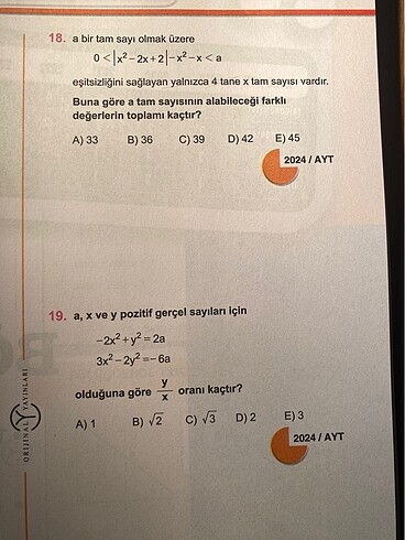  Orjinal Matematik Ayt soru bankası