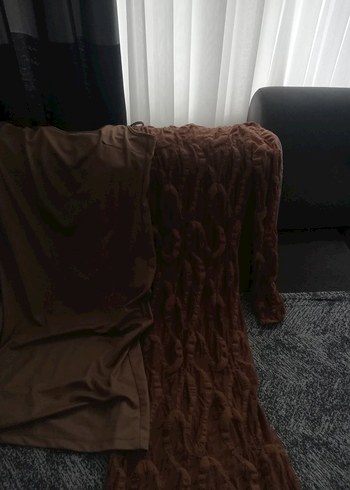 m Beden kahverengi Renk Dantel Detaylı Kahverengi Bohem Uzun Elbise