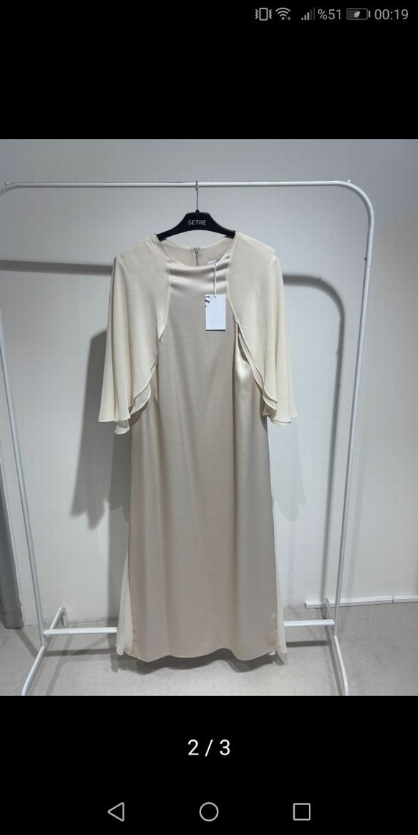 Beyaz Uzun Kayık Yaka Salaş Elbise - Görsel 2