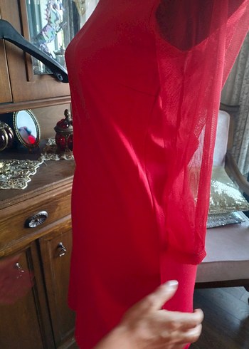 Kırmızı Dantel Detaylı Gotik Kadın Triko Elbise - Görsel 5