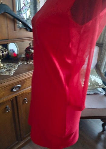 Kırmızı Dantel Detaylı Gotik Kadın Triko Elbise - Görsel 6