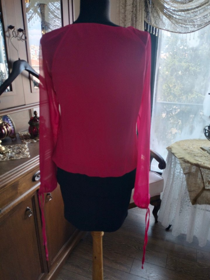 Bohem Pembe Uzun Kollu elbise - Görsel 4