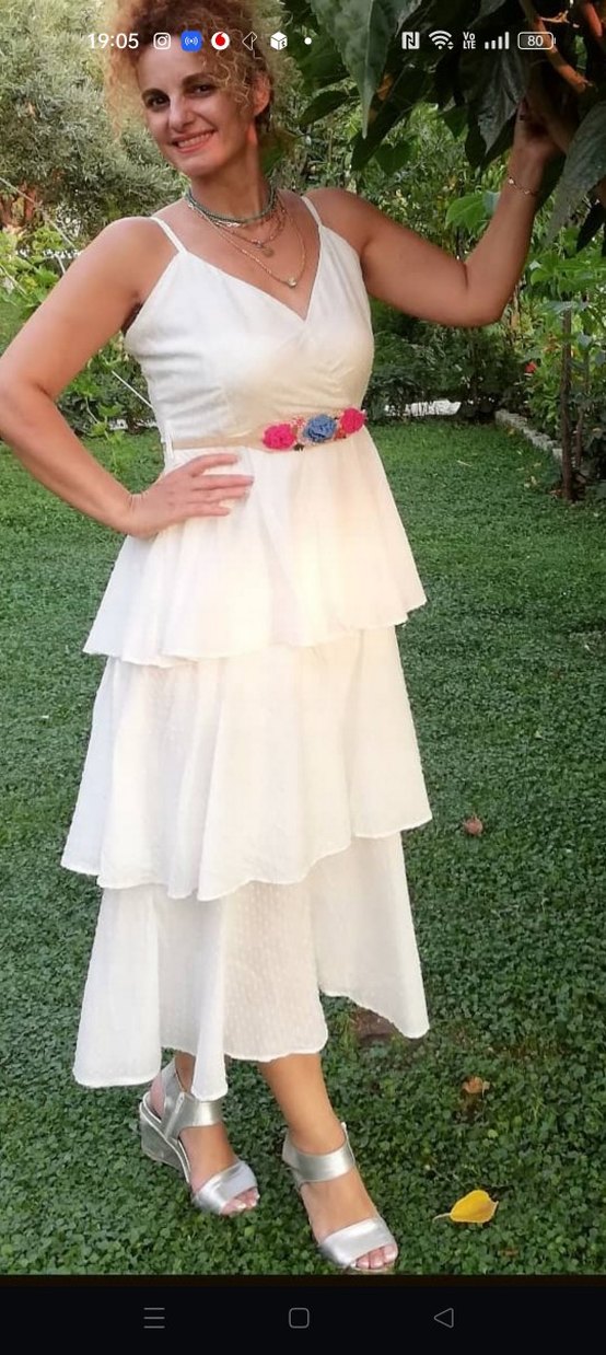 Beyaz Bağlamalı Bohem Uzun Elbise - Görsel 2