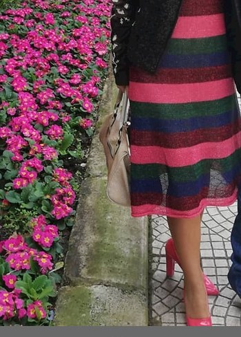 Çizgili Bohem Uzun Örgü Elbise - Görsel 2