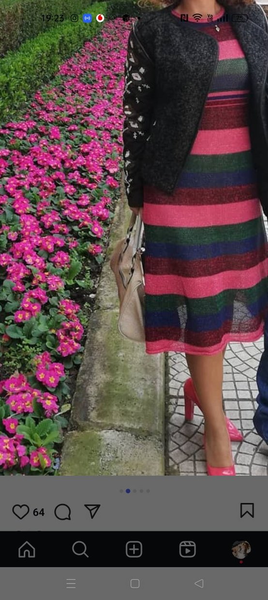 Çizgili Bohem Uzun Örgü Elbise - Görsel 2