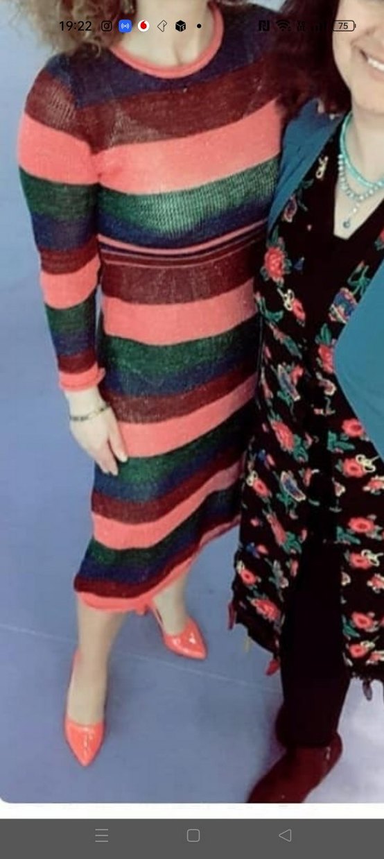 Çizgili Bohem Uzun Örgü Elbise - Görsel 3