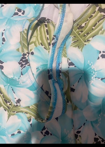 Turkuaz Çiçek Desenli Zeki triko mayo - Görsel 6