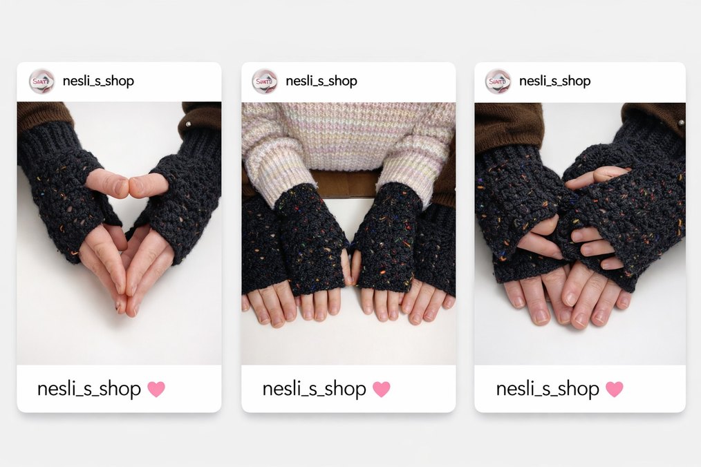 Bohem Tarz Kadın Örgü Eldivenler parmaksiz - Görsel 2