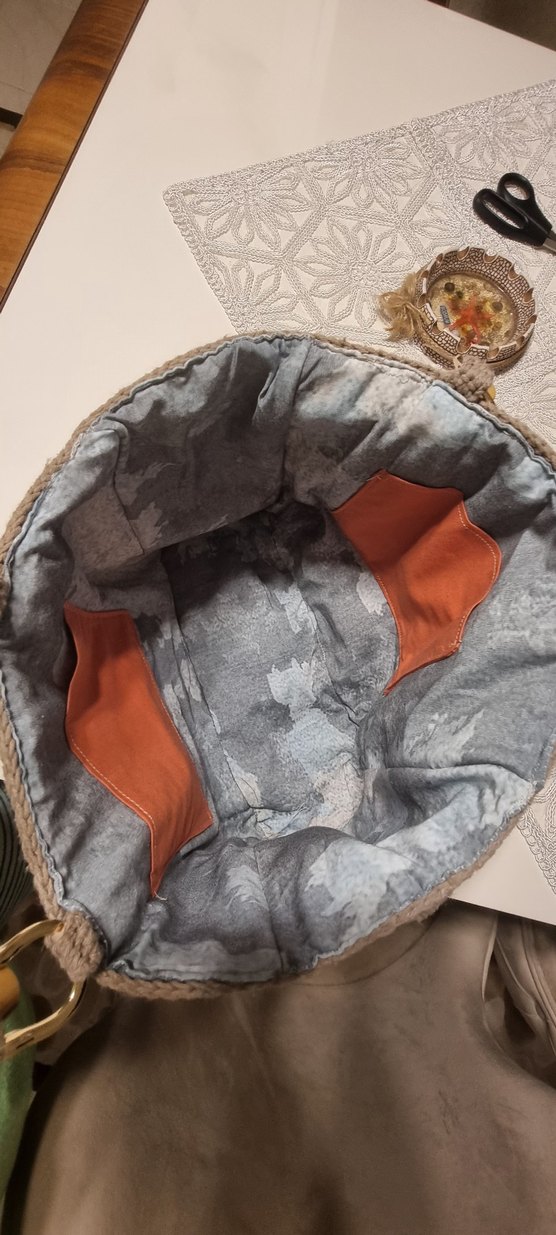 Bej Gri Nakışlı Örgü Bohem Kadın Çanta - Görsel 2