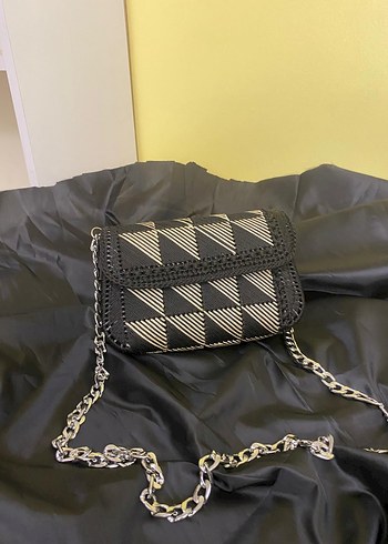 Zincir Detaylı SiyahKadın Clutch Çanta kanvas el işlemesi canta - Görsel 6