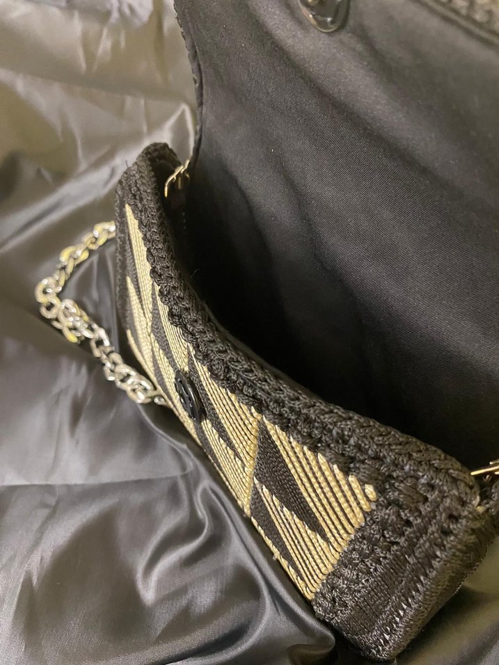 Zincir Detaylı SiyahKadın Clutch Çanta kanvas el işlemesi canta - Görsel 2