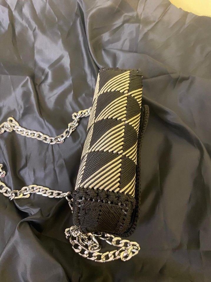 Zincir Detaylı SiyahKadın Clutch Çanta kanvas el işlemesi canta - Görsel 3