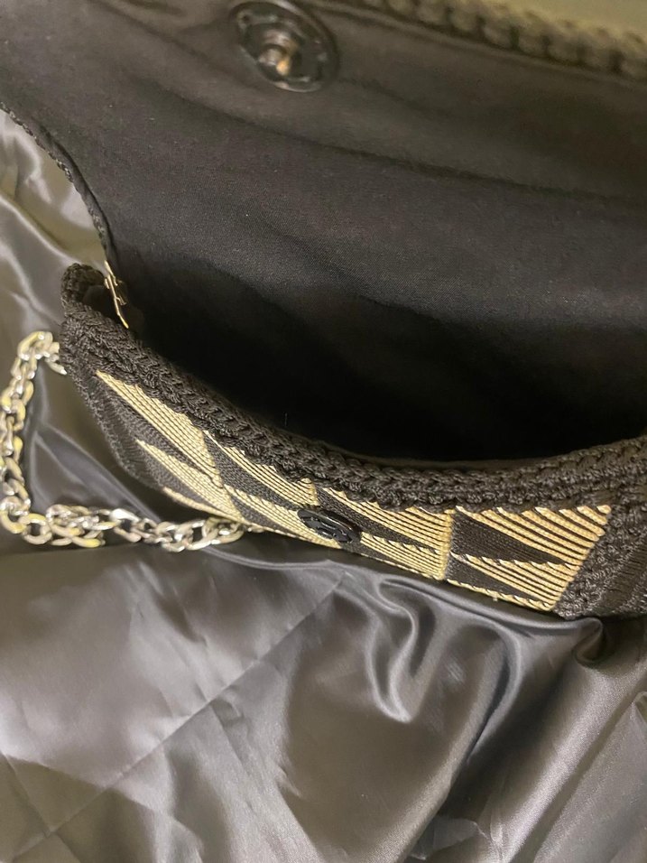 Zincir Detaylı SiyahKadın Clutch Çanta kanvas el işlemesi canta - Görsel 5