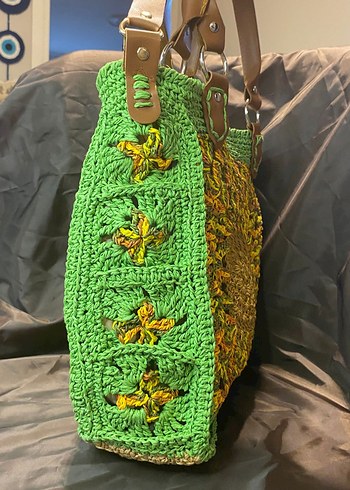 Renkli Dantel Detaylı Örgü Bohem Kadın Çanta - Görsel 3