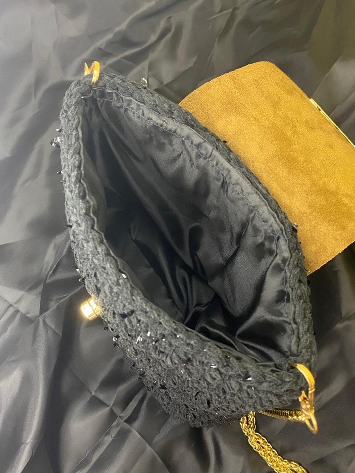 Leopar Detaylı Zincir Askılı Siyah Örgü Çanta - Görsel 2