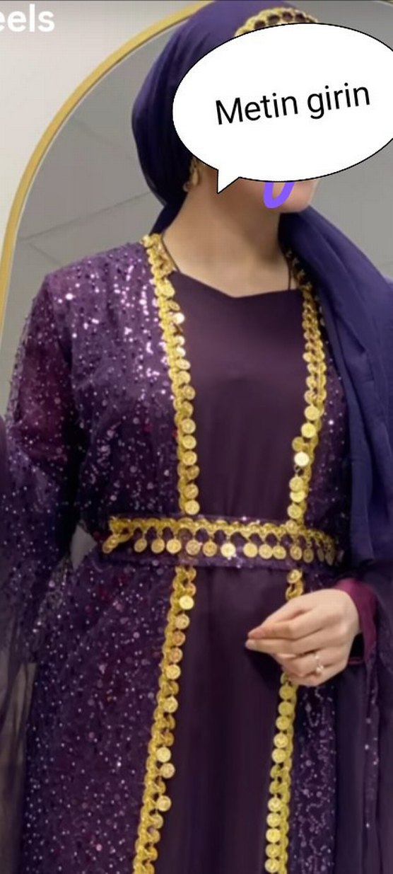 Zincir Detaylı Mor Tesettür yöresel elbise - Görsel 3