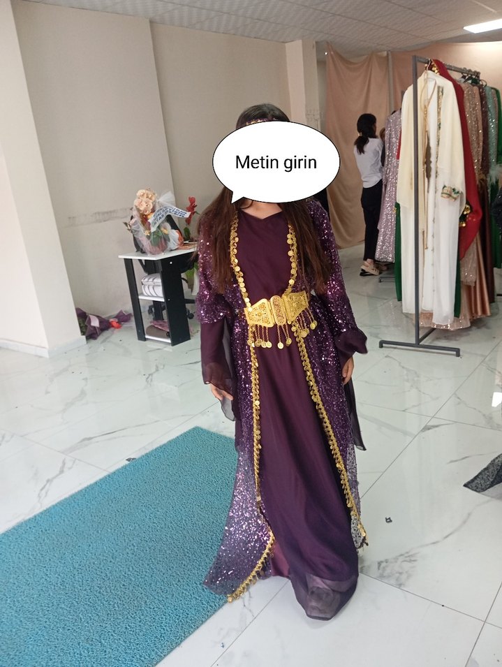 Zincir Detaylı Mor Tesettür yöresel elbise - Görsel 2