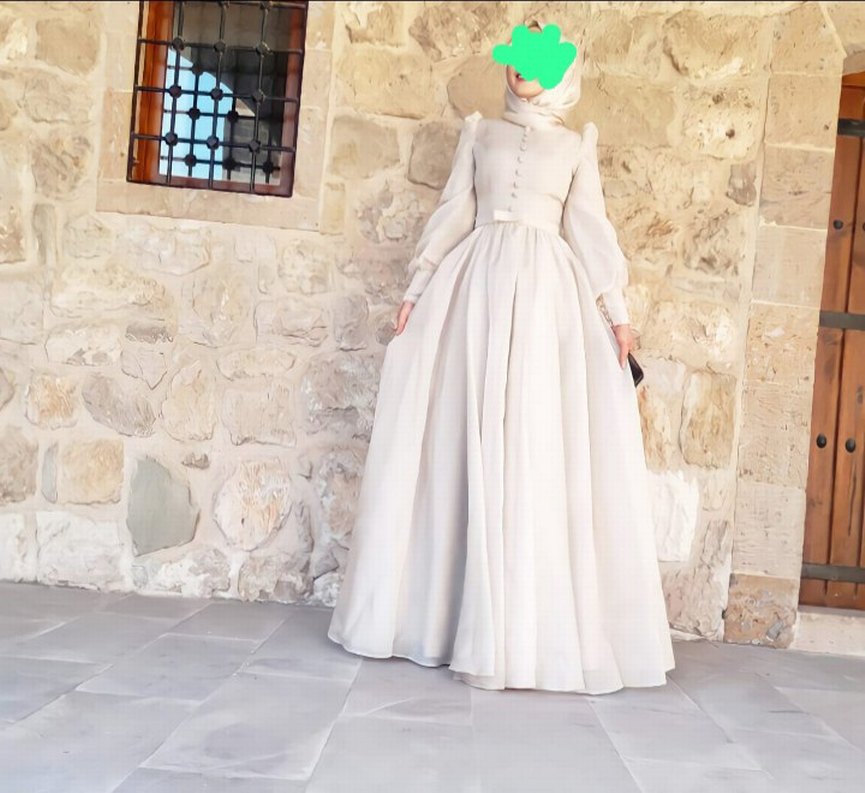 Drapeli Uzun Kollu Beyaz Abiye Elbise - Görsel 2