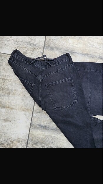 xs Beden siyah Renk bdg tokalı kemerli baggy jean