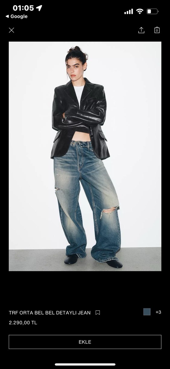 Gri Renk Yırtık Detaylı Kadın Geniş Paça Kot Pantolon - Görsel 2