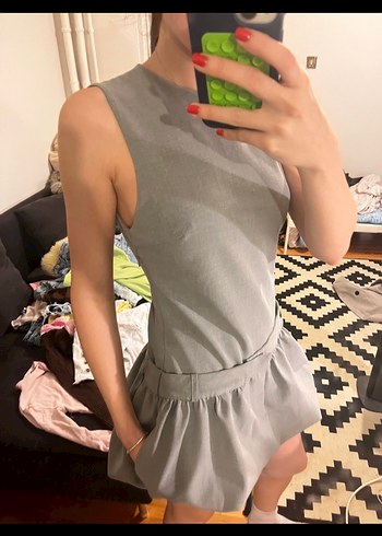 Gri zara balon elbise - Görsel 2