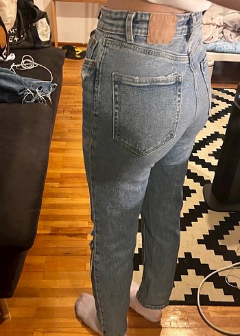 Kadın Gri Mavi Beli Tokalı Bağcıklı Denim Pantolon - Görsel 2