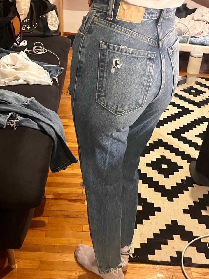 Kadın Mavi Bol Kesim Midi Boy Denim Pantolon - Görsel 2