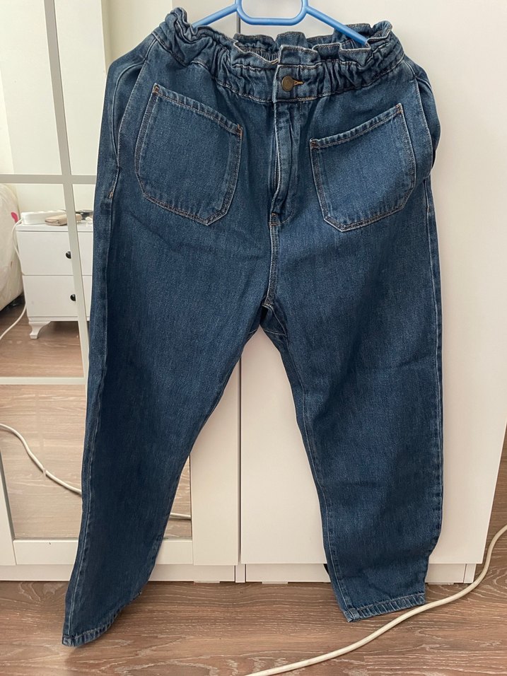 Kadın Mavi Loose Fit Midi Kot Pantolon - Görsel 2