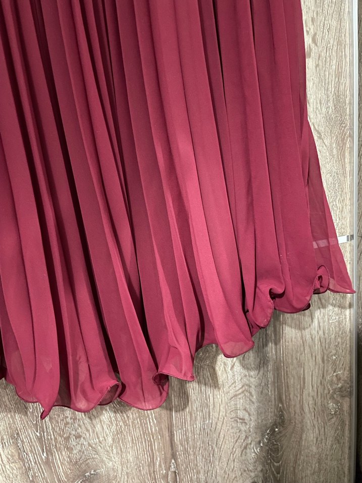 Bordo Volanlı Pilili Uzun Kadın Etek - Görsel 3