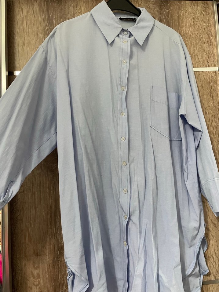 Mavi Bol Kesim Gömlek - Görsel 3