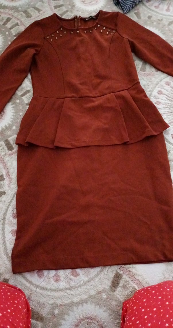 Bordo Drapeli V Yaka Midi Elbise - Görsel 2