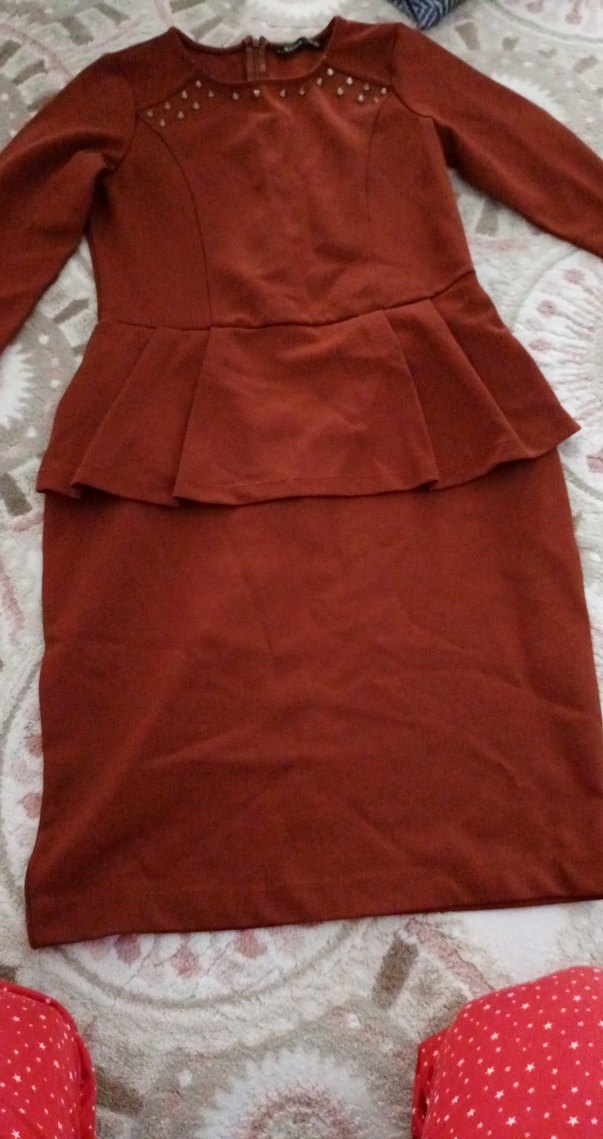 Bordo Drapeli V Yaka Midi Elbise - Görsel 3