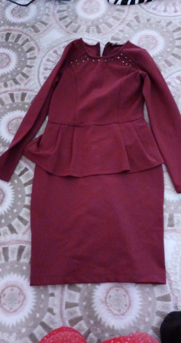 Bordo Uzun Kollu V Yaka Kadın Elbise - Görsel 4