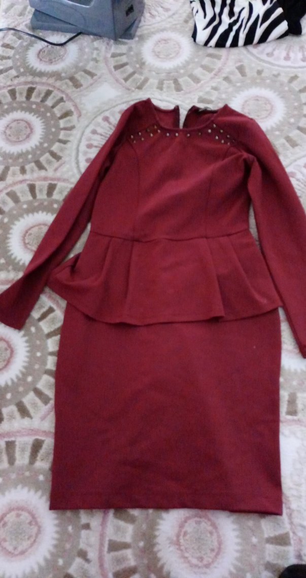 Bordo Uzun Kollu V Yaka Kadın Elbise - Görsel 2