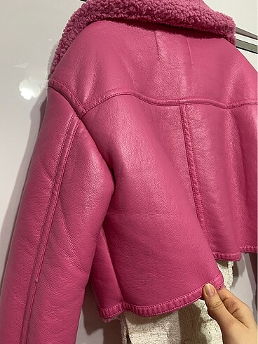 m Beden pembe Renk Pembe deri biker mont