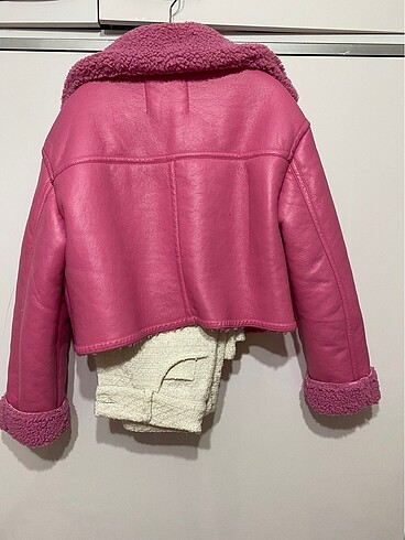 Bershka Pembe deri biker mont