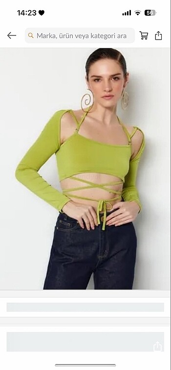 TRENDYOL YEŞİL BAĞLAMALI UZUN KOL CROP