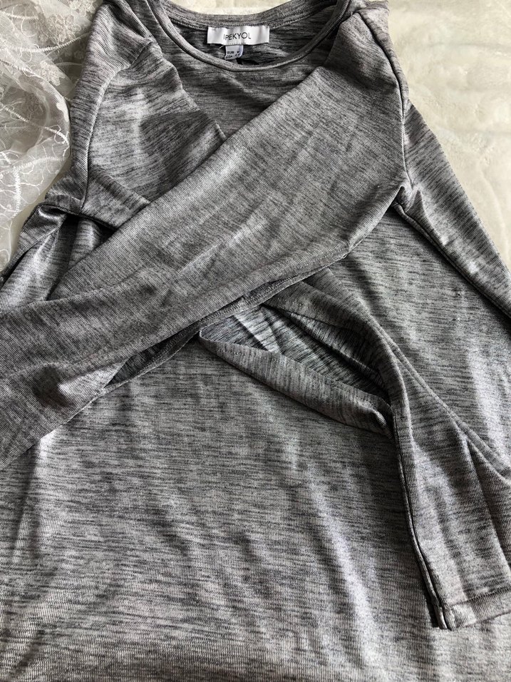 IPEKYOL Gri Düğmeli Kadın Kazak - Görsel 2