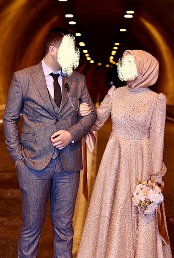 38 Beden camel Renk Işıltılı abiye